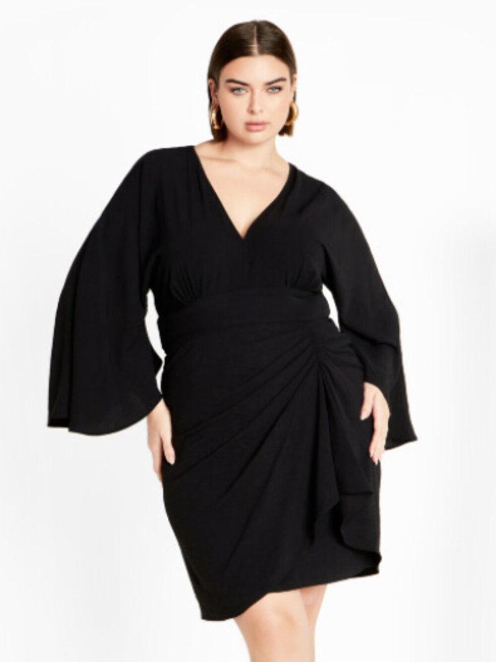 City Chic Malani Black Flare-Sleeve Mini Dress Size 16 - MF0542